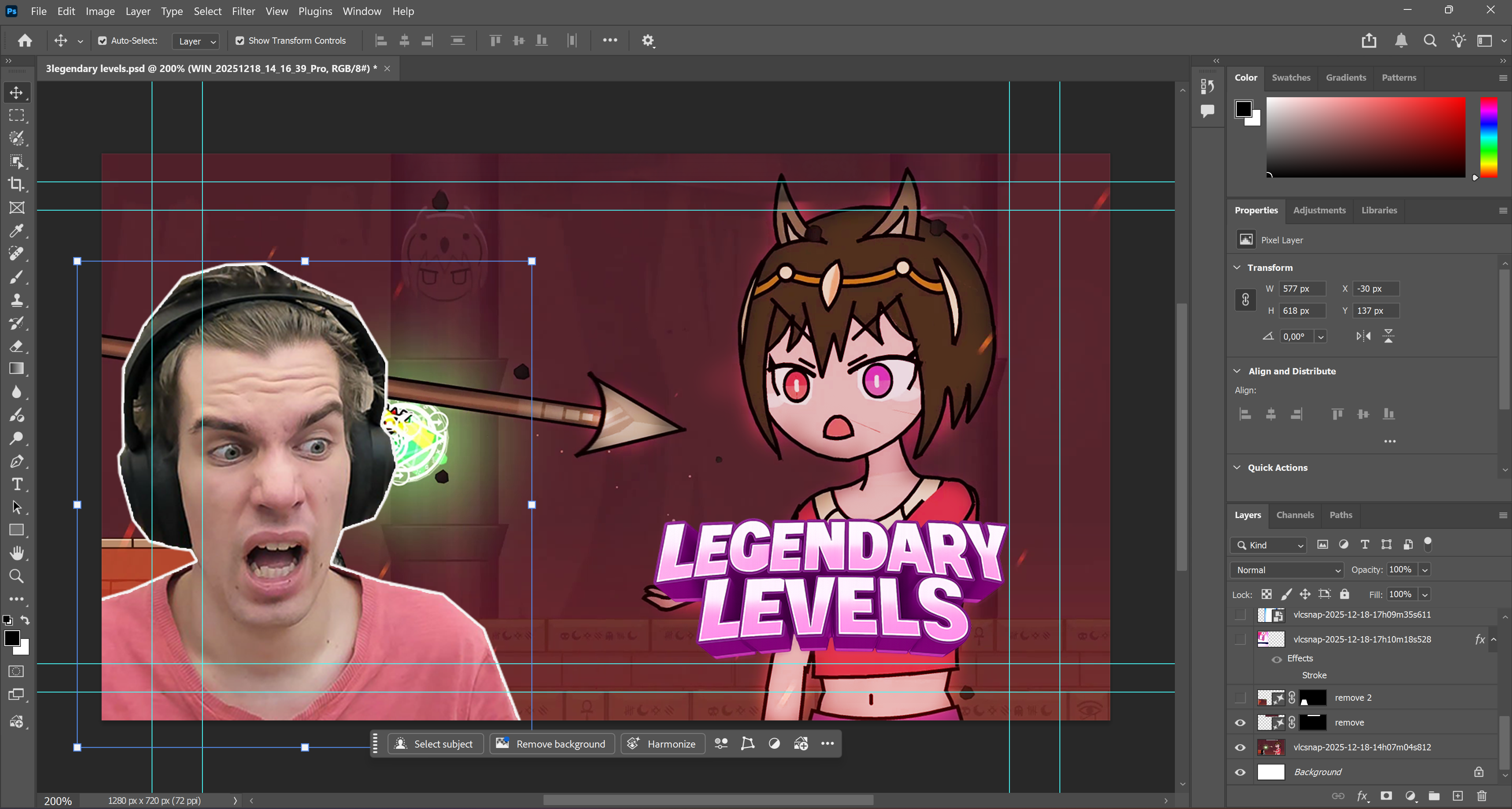 Editing a YouTube thumbnail in Photoshop during my creative workflow